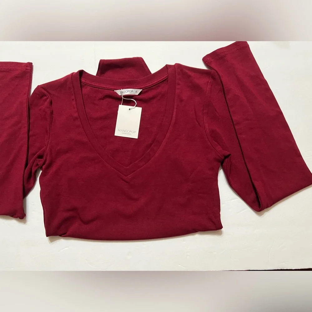 NWT Mango Pop Red V-neck Body Suit Long sleeve Size S - Picture 4 of 5
